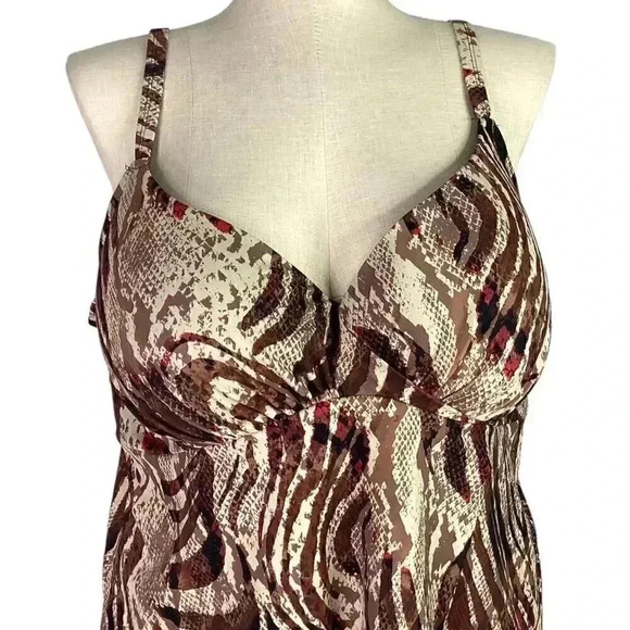 Swimsuits For All Women 46C Snake Print Tankini Swim Top Brown Multicolor Bra - Picture 2 of 11
